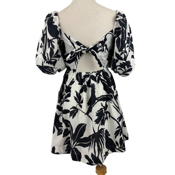 Maeve By Anthropologie Dress Women's Small Puff Sleeve Mini Back Bow Bird Print - Picture 2 of 16